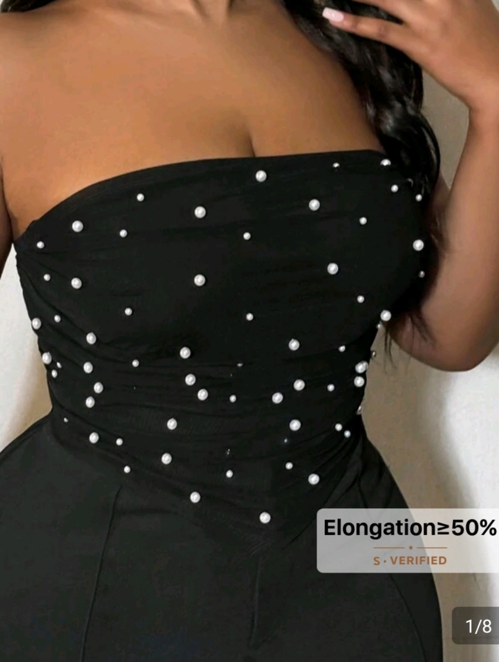 Strapless Black Pearl-Embellished Dress